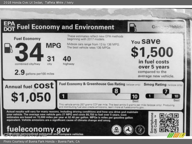 Taffeta White / Ivory 2018 Honda Civic LX Sedan