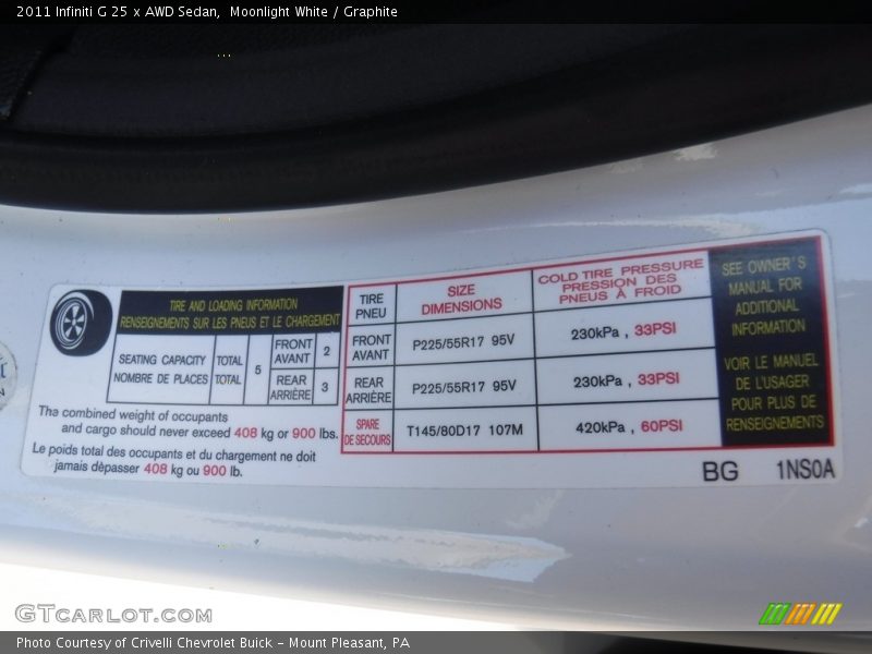 Moonlight White / Graphite 2011 Infiniti G 25 x AWD Sedan