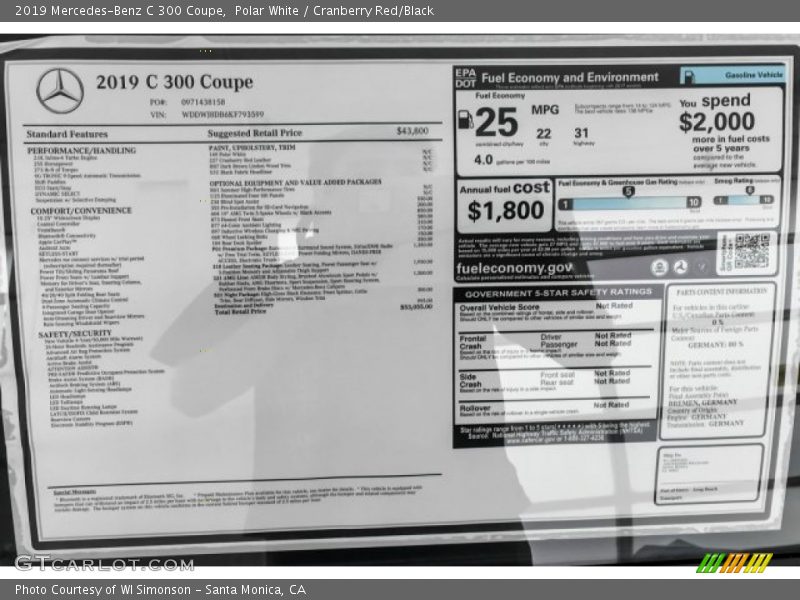  2019 C 300 Coupe Window Sticker