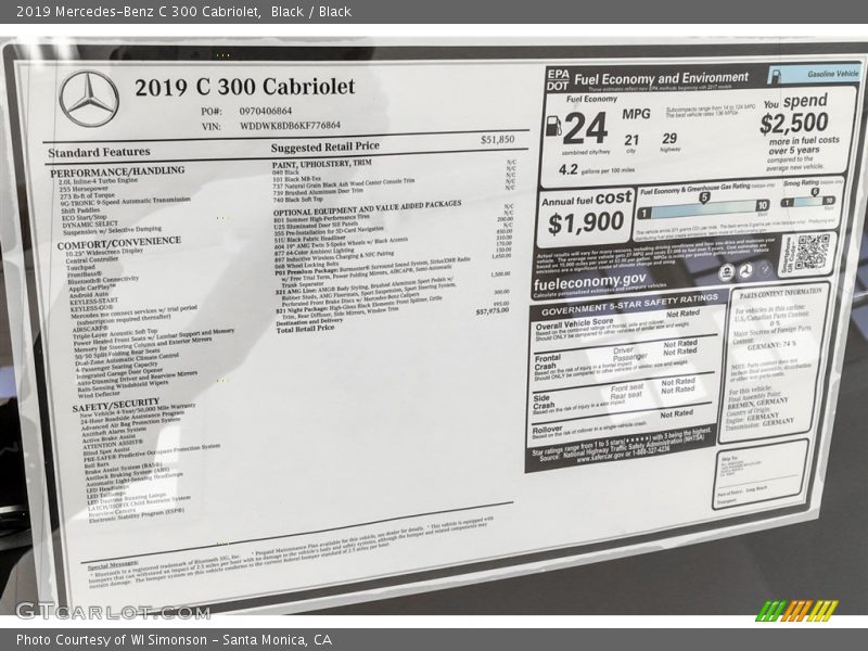  2019 C 300 Cabriolet Window Sticker