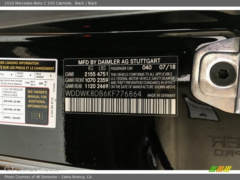 2019 C 300 Cabriolet Black Color Code 040