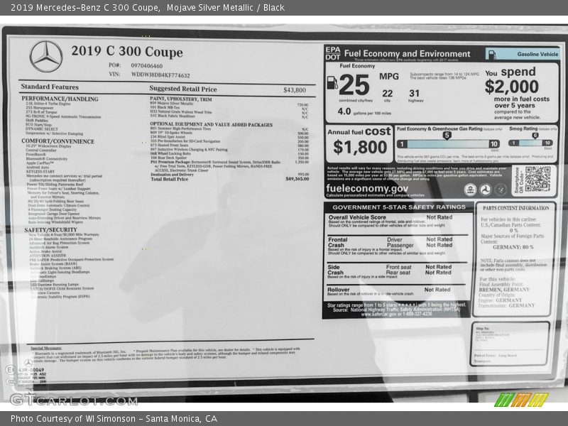 Mojave Silver Metallic / Black 2019 Mercedes-Benz C 300 Coupe