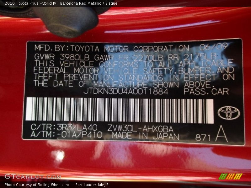 Barcelona Red Metallic / Bisque 2010 Toyota Prius Hybrid IV