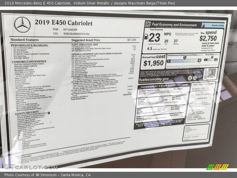  2019 E 450 Cabriolet Window Sticker