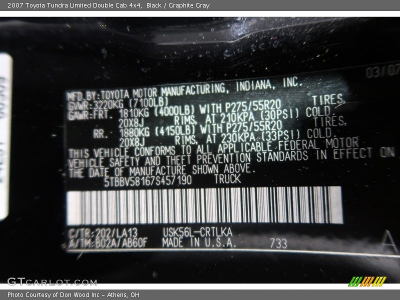 Black / Graphite Gray 2007 Toyota Tundra Limited Double Cab 4x4