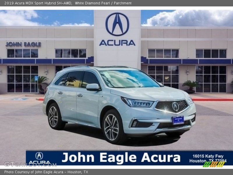 White Diamond Pearl / Parchment 2019 Acura MDX Sport Hybrid SH-AWD