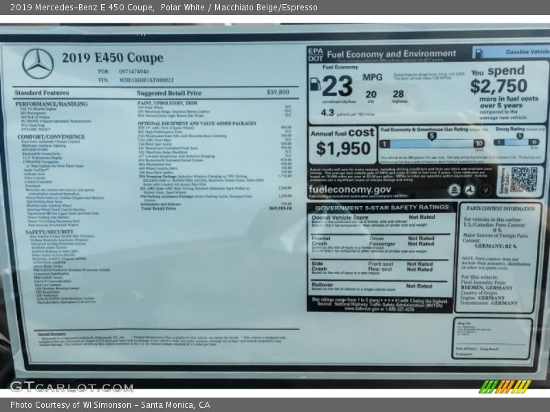  2019 E 450 Coupe Window Sticker