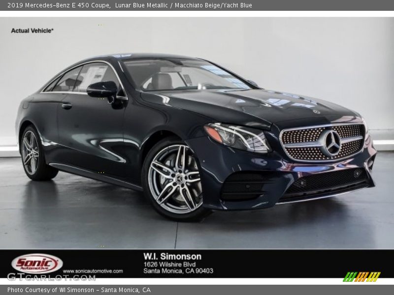 Lunar Blue Metallic / Macchiato Beige/Yacht Blue 2019 Mercedes-Benz E 450 Coupe