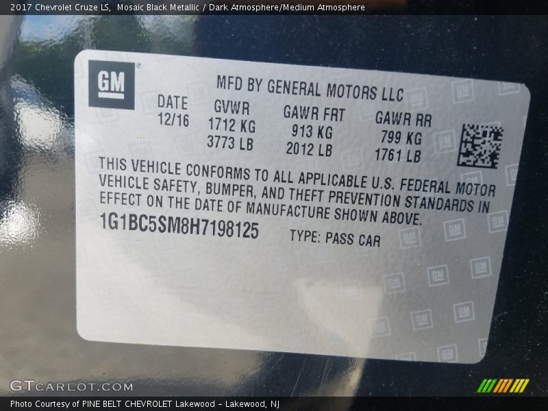 Mosaic Black Metallic / Dark Atmosphere/Medium Atmosphere 2017 Chevrolet Cruze LS
