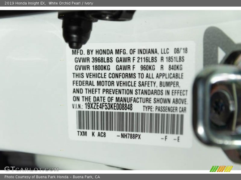White Orchid Pearl / Ivory 2019 Honda Insight EX