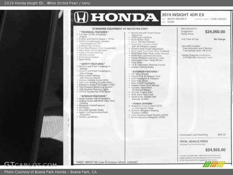 White Orchid Pearl / Ivory 2019 Honda Insight EX