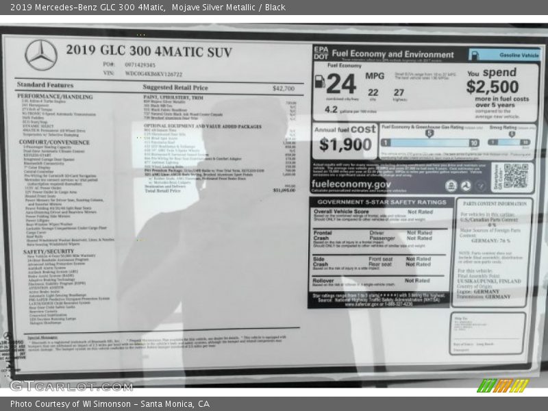  2019 GLC 300 4Matic Window Sticker