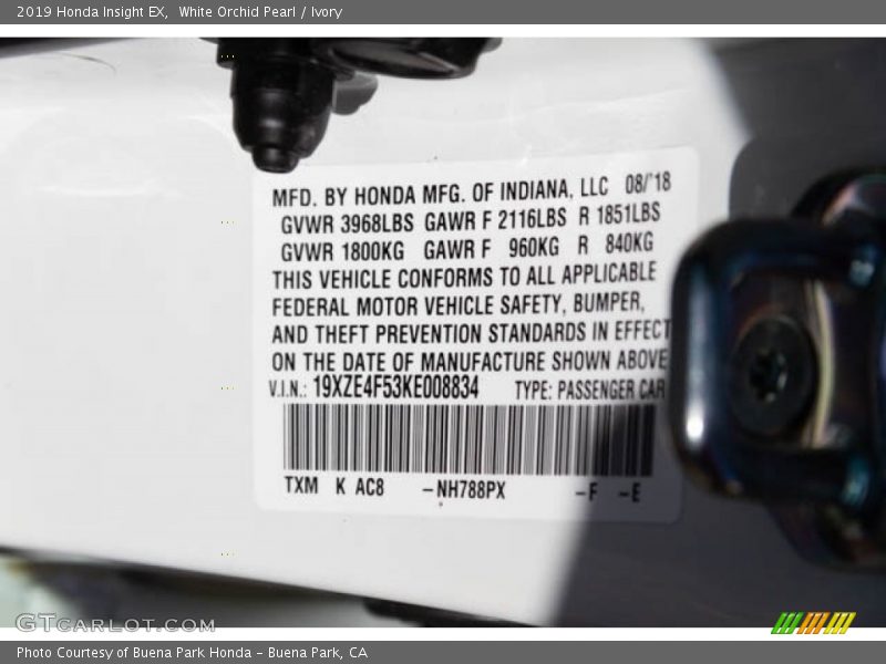 White Orchid Pearl / Ivory 2019 Honda Insight EX