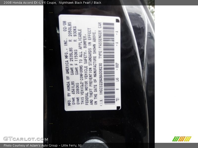 Nighthawk Black Pearl / Black 2008 Honda Accord EX-L V6 Coupe