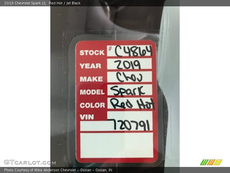 Red Hot / Jet Black 2019 Chevrolet Spark LS