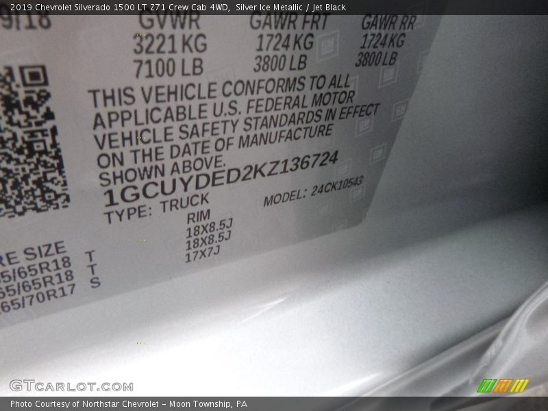 Silver Ice Metallic / Jet Black 2019 Chevrolet Silverado 1500 LT Z71 Crew Cab 4WD