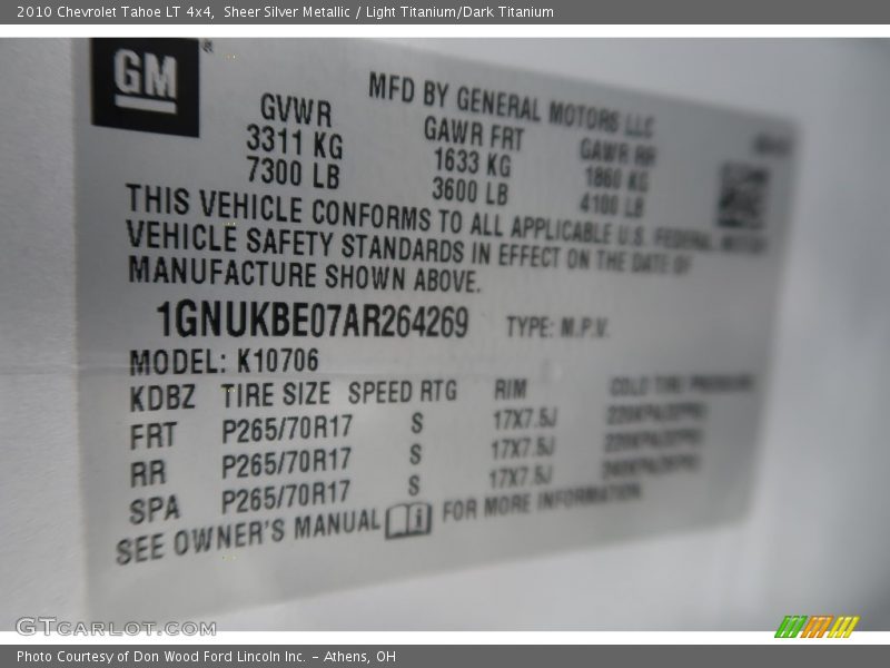 Sheer Silver Metallic / Light Titanium/Dark Titanium 2010 Chevrolet Tahoe LT 4x4