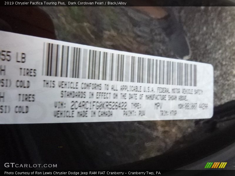 Dark Cordovan Pearl / Black/Alloy 2019 Chrysler Pacifica Touring Plus