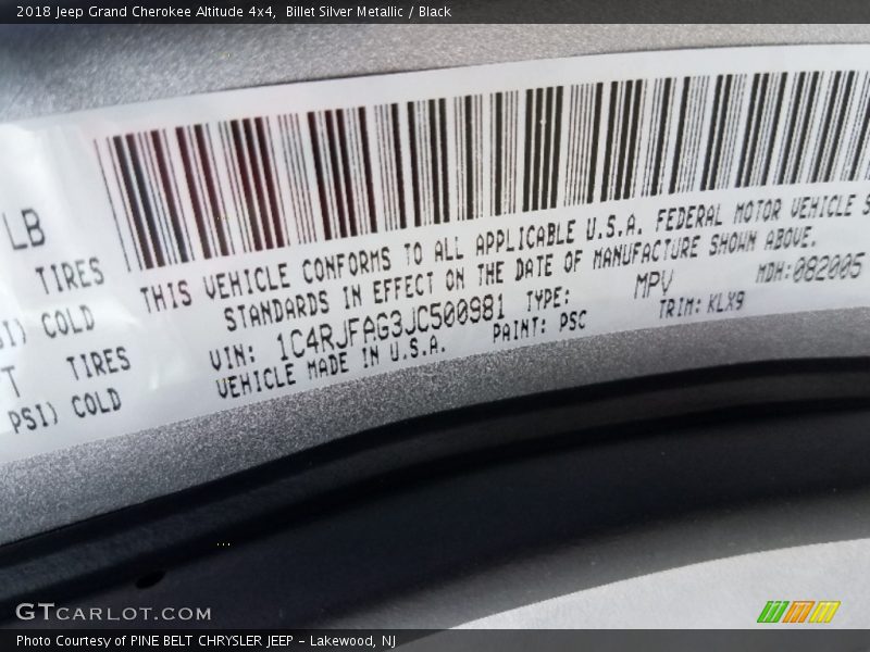 Billet Silver Metallic / Black 2018 Jeep Grand Cherokee Altitude 4x4