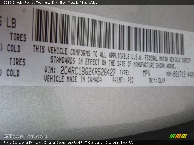 2019 Pacifica Touring L Billet Silver Metallic Color Code PSC