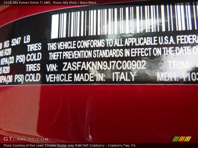 Rosso Alfa (Red) / Black/Black 2018 Alfa Romeo Stelvio Ti AWD