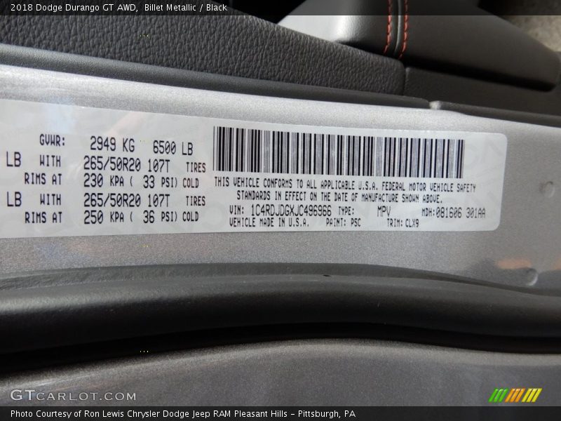 Billet Metallic / Black 2018 Dodge Durango GT AWD