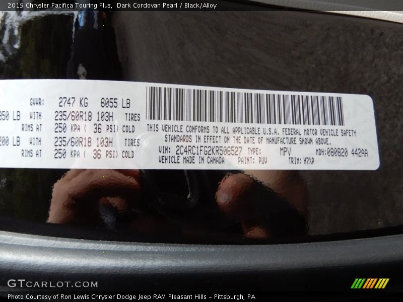 Dark Cordovan Pearl / Black/Alloy 2019 Chrysler Pacifica Touring Plus