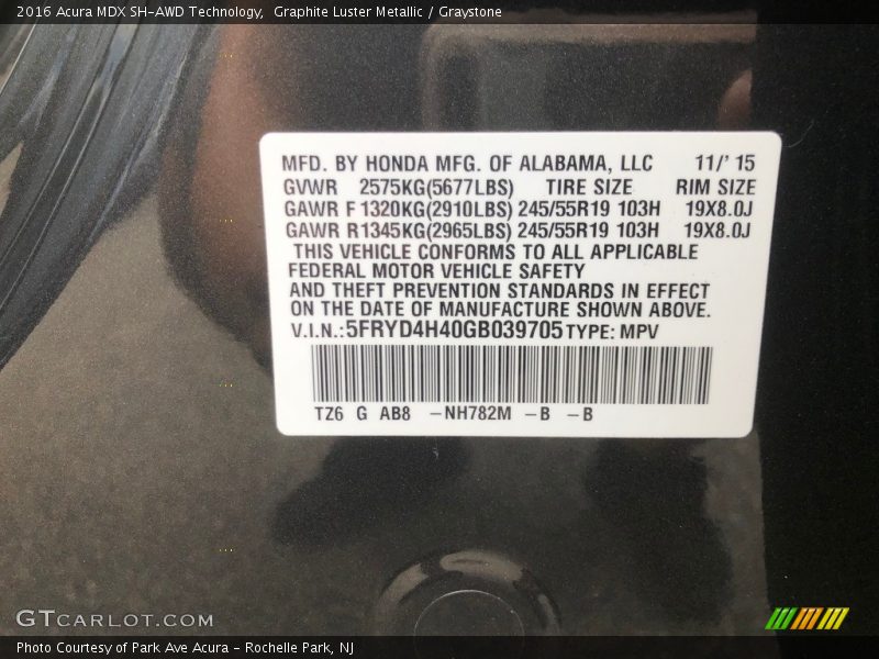 Graphite Luster Metallic / Graystone 2016 Acura MDX SH-AWD Technology