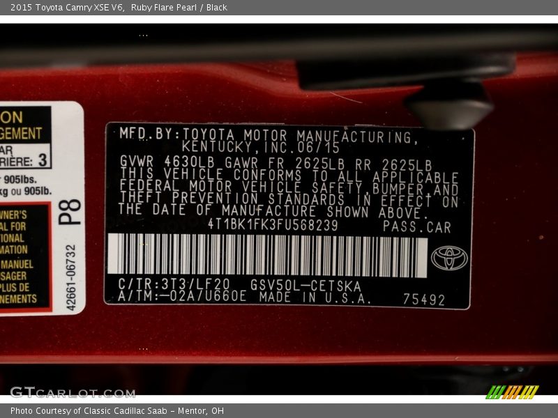 2015 Camry XSE V6 Ruby Flare Pearl Color Code 3T3