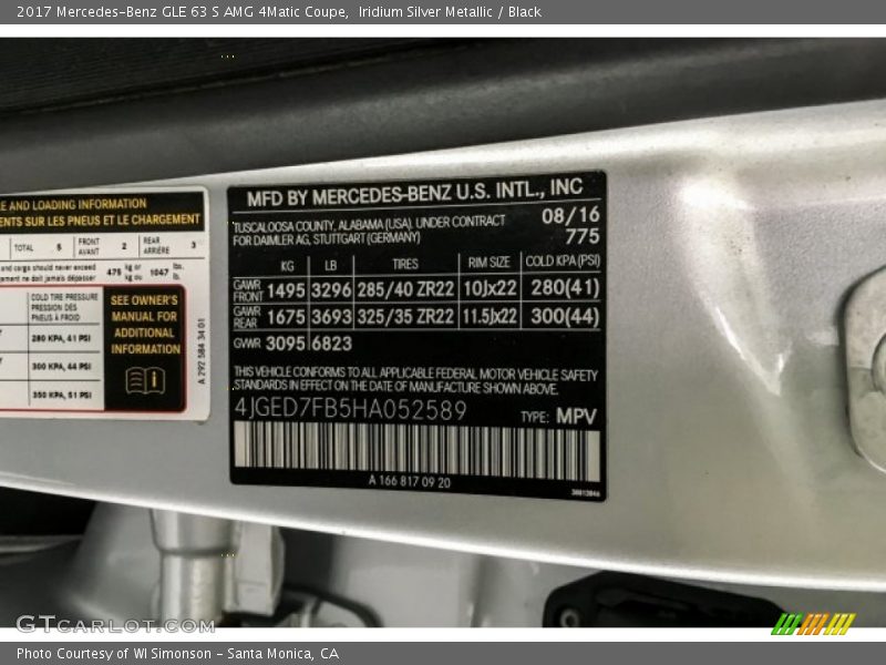 2017 GLE 63 S AMG 4Matic Coupe Iridium Silver Metallic Color Code 775