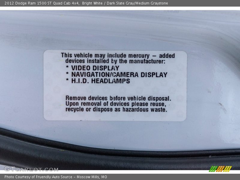 Bright White / Dark Slate Gray/Medium Graystone 2012 Dodge Ram 1500 ST Quad Cab 4x4