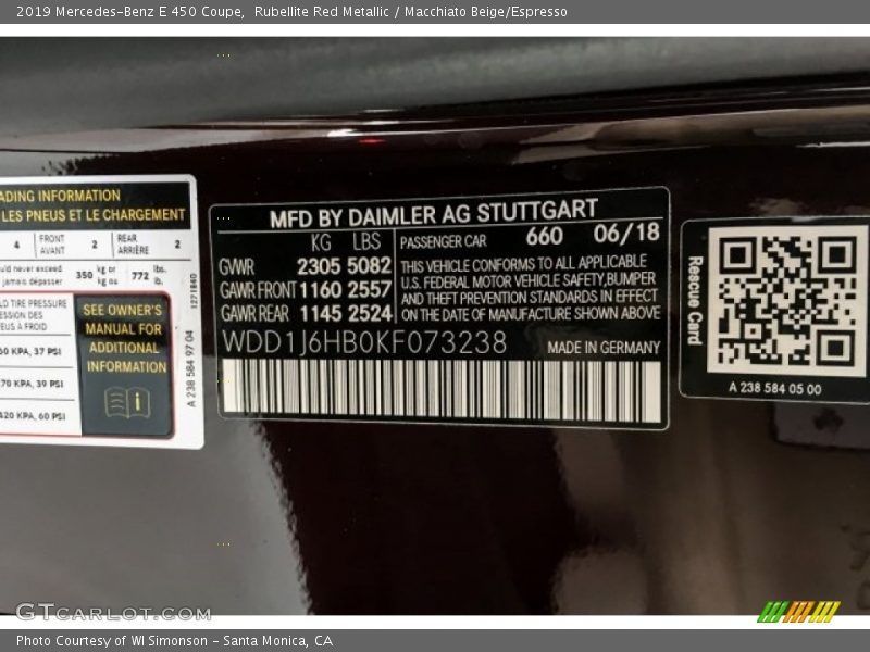 2019 E 450 Coupe Rubellite Red Metallic Color Code 660