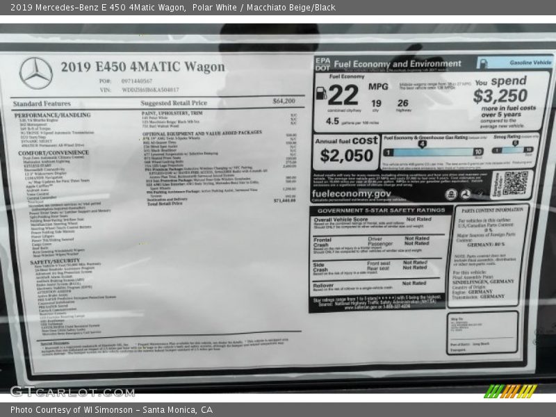  2019 E 450 4Matic Wagon Window Sticker