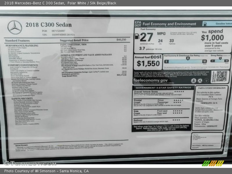 Polar White / Silk Beige/Black 2018 Mercedes-Benz C 300 Sedan