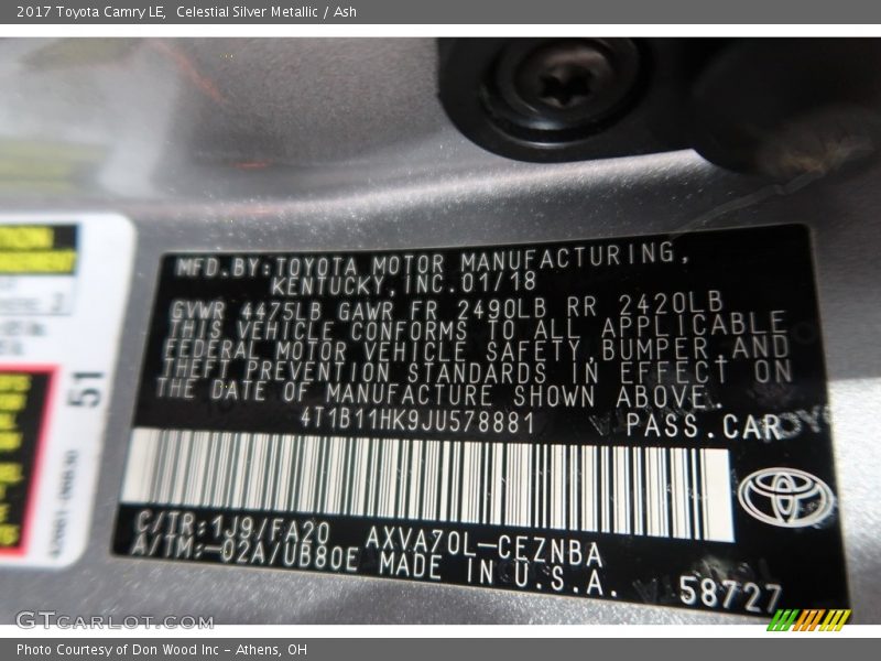 Celestial Silver Metallic / Ash 2017 Toyota Camry LE