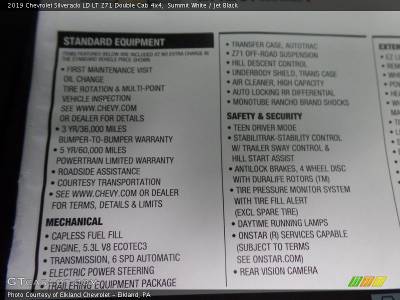 Summit White / Jet Black 2019 Chevrolet Silverado LD LT Z71 Double Cab 4x4