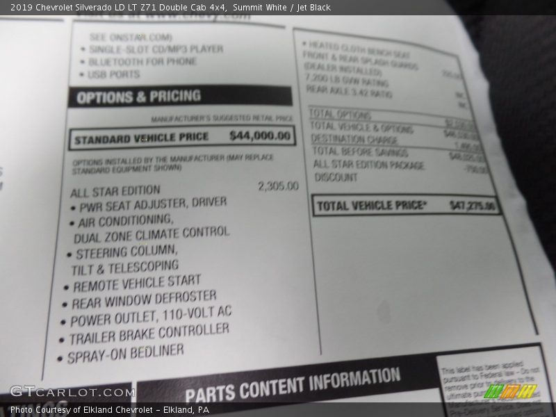 Summit White / Jet Black 2019 Chevrolet Silverado LD LT Z71 Double Cab 4x4