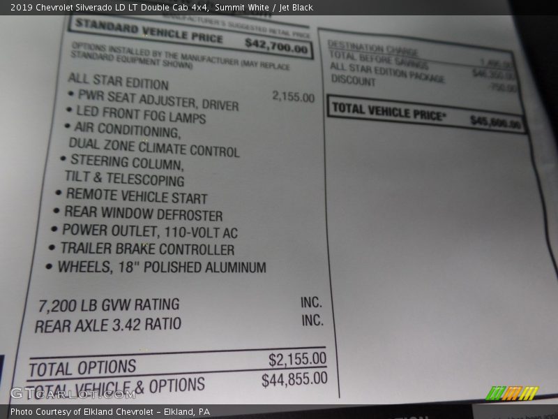 Summit White / Jet Black 2019 Chevrolet Silverado LD LT Double Cab 4x4