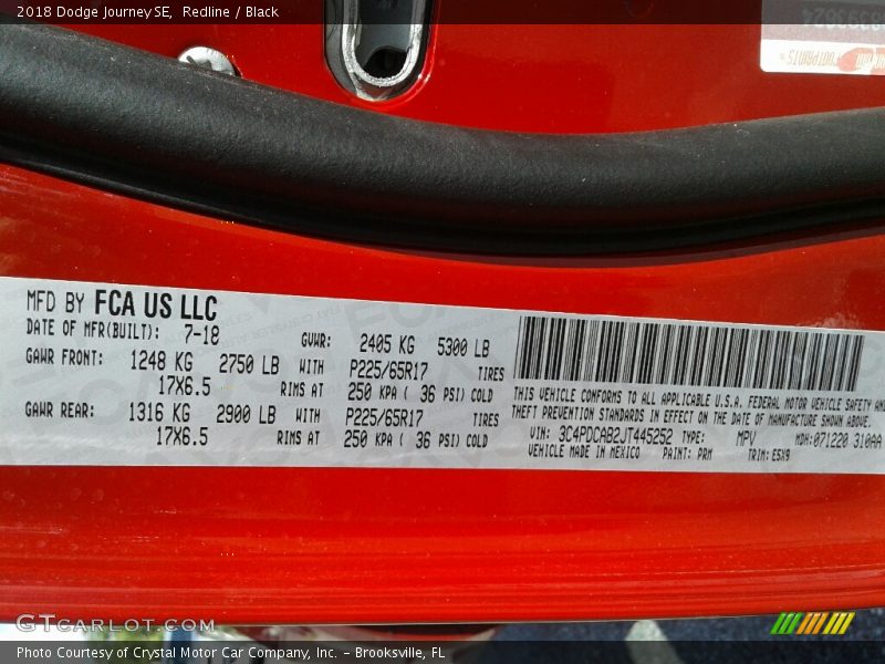 Redline / Black 2018 Dodge Journey SE