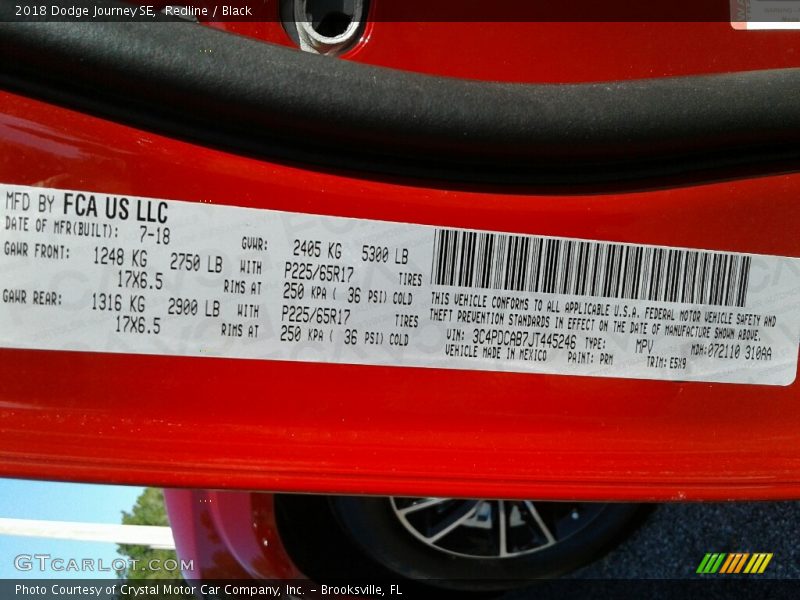 Redline / Black 2018 Dodge Journey SE