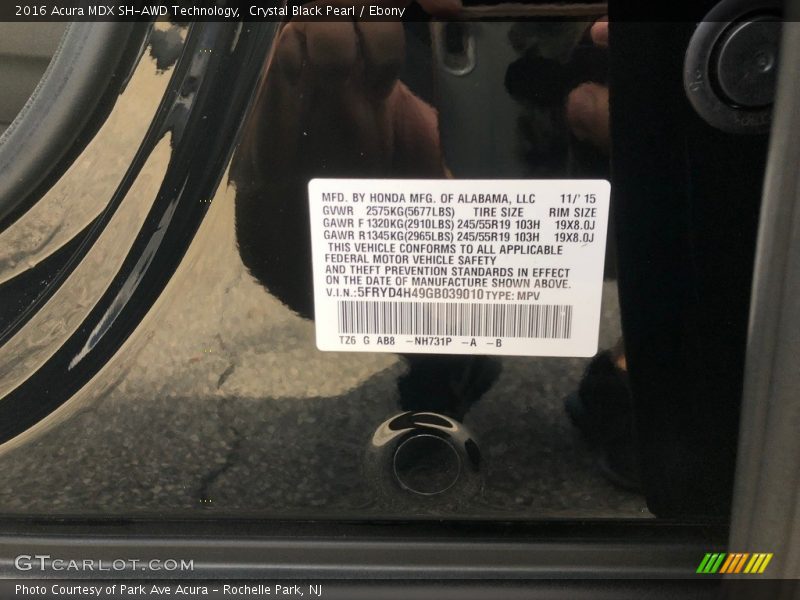 Crystal Black Pearl / Ebony 2016 Acura MDX SH-AWD Technology