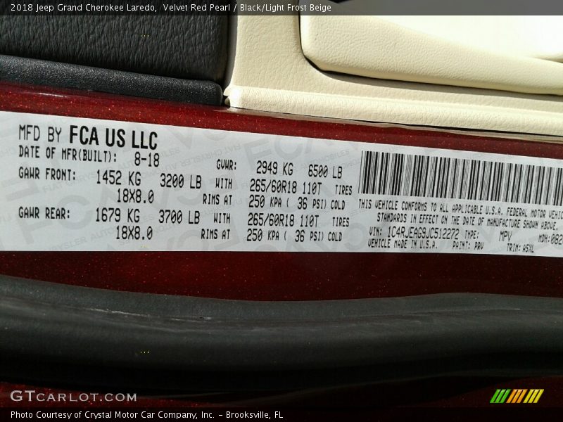 Velvet Red Pearl / Black/Light Frost Beige 2018 Jeep Grand Cherokee Laredo