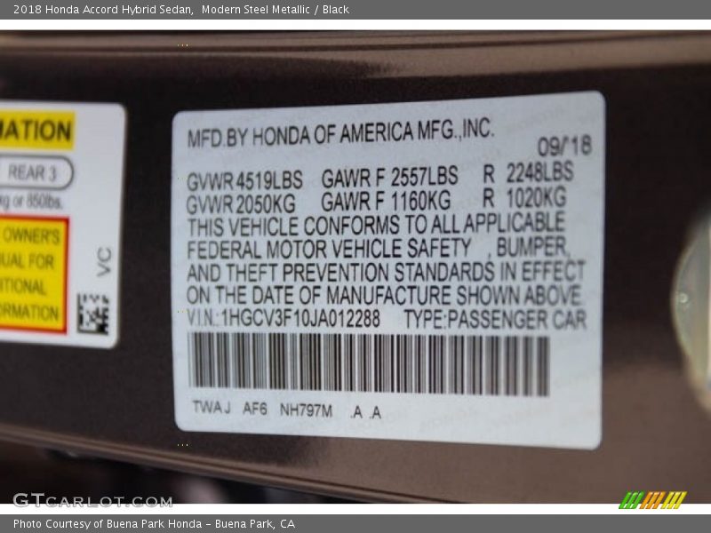 Modern Steel Metallic / Black 2018 Honda Accord Hybrid Sedan