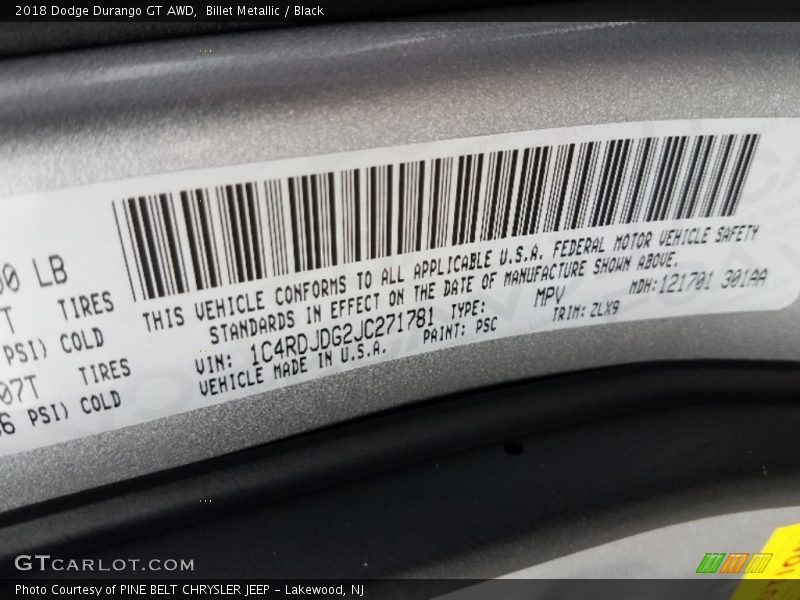 Billet Metallic / Black 2018 Dodge Durango GT AWD