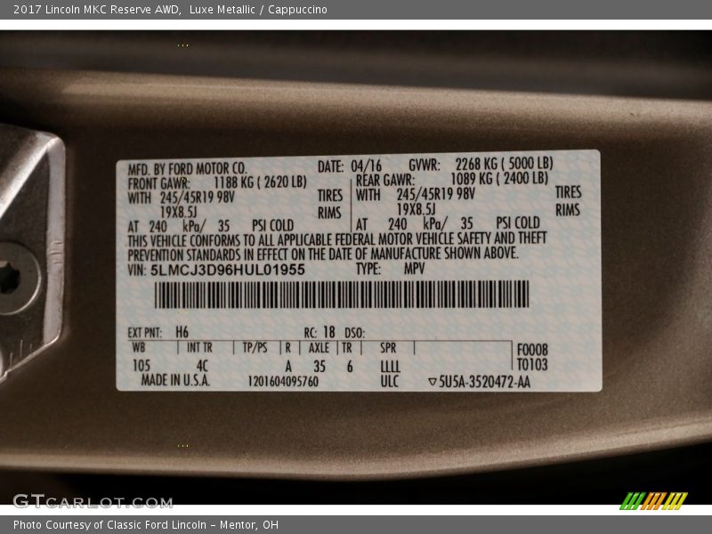 Luxe Metallic / Cappuccino 2017 Lincoln MKC Reserve AWD