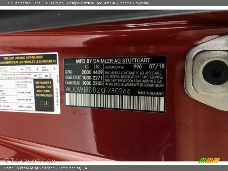 2019 C 300 Coupe designo Cardinal Red Metallic Color Code 996