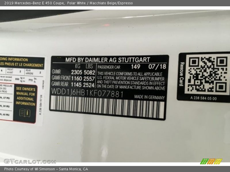 2019 E 450 Coupe Polar White Color Code 149
