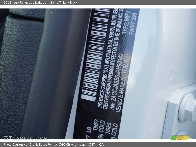 Alpine White / Black 2018 Jeep Renegade Latitude