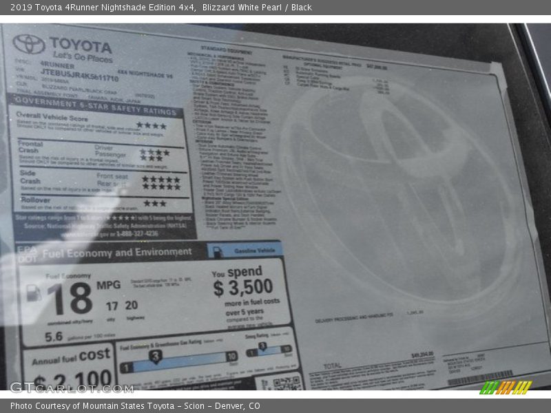 Blizzard White Pearl / Black 2019 Toyota 4Runner Nightshade Edition 4x4