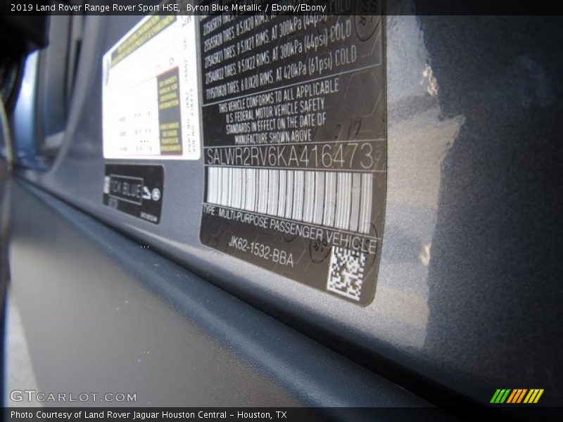 Byron Blue Metallic / Ebony/Ebony 2019 Land Rover Range Rover Sport HSE
